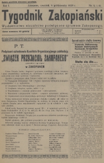 Tygodnik Zakopiański : wydawnictwo niezależne poświęcone sprawom Zakopanego. 1928, nr 9