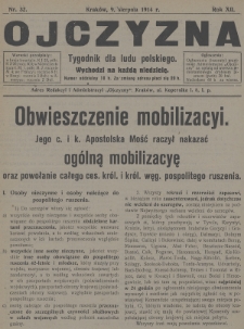 Ojczyzna : tygodnik dla ludu polskiego. 1914, nr 32