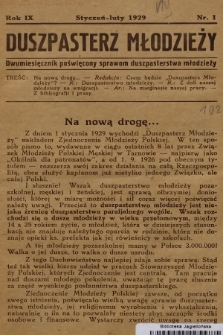 Duszpasterz Młodzieży : dwumiesięcznik poświęcony sprawom duszpasterstwa młodzieży. R.9, 1929, nr 1