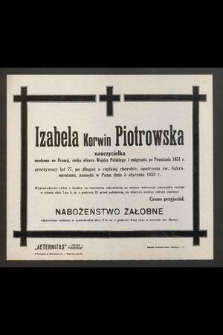 Izabela Korwin Piotrowska nauczycielka [...] zasnęła w Panu dnia 5 stycznia 1933 r. [...].