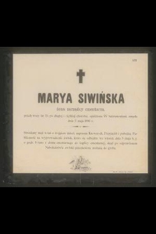 Marya Siwińska [...] zmarła dnia 3 maja 1896 r. [...]