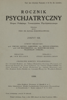 Rocznik Psychjatryczny : organ Polskiego Towarzystwa Psychjatrycznego. 1930, z. 13