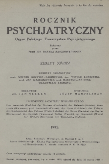 Rocznik Psychjatryczny : organ Polskiego Towarzystwa Psychjatrycznego. 1931, z. 14