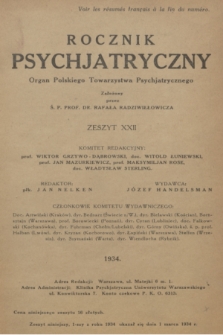 Rocznik Psychjatryczny : organ Polskiego Towarzystwa Psychjatrycznego. 1934, z. 22