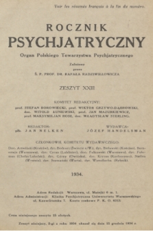 Rocznik Psychjatryczny : organ Polskiego Towarzystwa Psychjatrycznego. 1934, z. 23