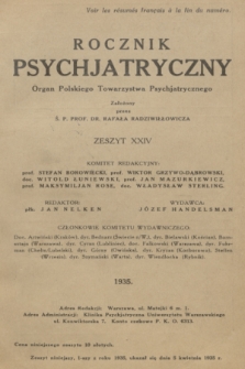 Rocznik Psychjatryczny : organ Polskiego Towarzystwa Psychjatrycznego. 1935, z. 24