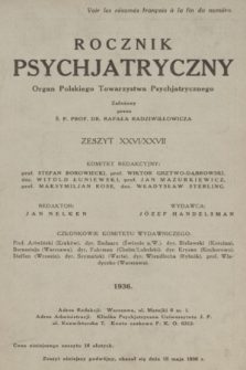 Rocznik Psychjatryczny : organ Polskiego Towarzystwa Psychjatrycznego. 1936, z. 26