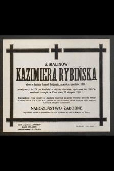 Z Malinów Kazimiera Rybińska [...] zasnęła w Panu dnia 27 sierpnia 1931 r. [...]
