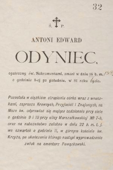 Antoni Edward Odyniec [...] zmarł w dniu 18 b.m