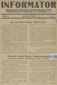 Informator Absolwentek Seminarjum Gospodarczego, Haftu i Krawiecczyzny w Krakowie. R. 1, 1930, nr 1