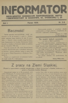 Informator Absolwentek Seminarjum Gospodarczego, Haftu i Krawiecczyzny w Krakowie. R. 1, 1930, nr 2-3