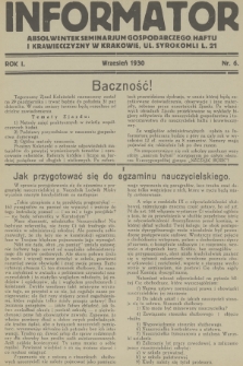 Informator Absolwentek Seminarjum Gospodarczego, Haftu i Krawiecczyzny w Krakowie. R. 1, 1930, nr 6