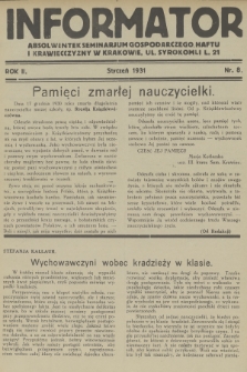 Informator Absolwentek Seminarjum Gospodarczego, Haftu i Krawiecczyzny w Krakowie. R. 2, 1931, nr 8