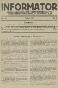 Informator Absolwentek Seminarjum Gospodarczego, Haftu i Krawiecczyzny w Krakowie. R. 2, 1931, nr 9
