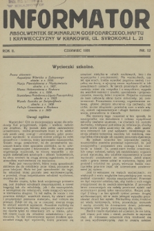 Informator Absolwentek Seminarjum Gospodarczego, Haftu i Krawiecczyzny w Krakowie. R. 2, 1931, nr 12