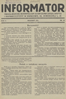 Informator Absolwentek Seminarjum Gospodarczego, Haftu i Krawiecczyzny w Krakowie. R. 2, 1931, nr 13