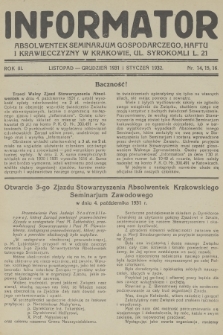 Informator Absolwentek Seminarjum Gospodarczego, Haftu i Krawiecczyzny w Krakowie. R. 3, 1931/1932, nr 14-16