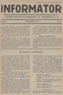 Informator Absolwentek Seminarjum Gospodarczego, Haftu i Krawiecczyzny w Krakowie. R. 4, 1932, nr 21