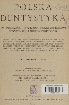 Polska Dentystyka : dwumiesięcznik poświęcony wszystkim działom stomatologji i naukom pokrewnym : organ Instytutu Dentystycznego Uniw. Jana Kazimierza,(...) Centralnej Rady Lekarzy-Dentystów Rzeczyposp. Polskiej oraz Pol. Komitetu Narodowego (...). R.7, 1929, Skorowidz alfabetyczny