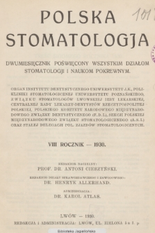 Polska Stomatologia : organ Instytutu Dentystycznego Uniw. Jana Kazimierza, Związku Stomatologów Lwowskiej Izby Lekarskiej, (...) (F.D.I.), Sekcji Polskiej Międzyn. Związku Stomatologicznego (A. S. I.) oraz Stałej Delegacji Pol. Zjazdów Stomatologicznych. R.8, 1930, Skorowidz alfabetyczny