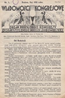 Wiadomości Kongresowe : organ Pierwszego Kongresu Eucharystycznego Diecezji Sandomierskiej. 1932, nr 1