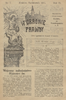 W Obronie Prawdy. R. 9, 1915, nr 7