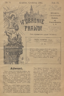 W Obronie Prawdy. R. 9, 1915, nr 9