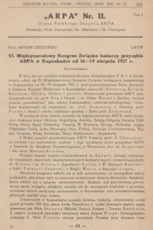 Dodatek do Polskiej Stomatologii i Przeglądu Dentystycznego „ARPA”. 1937, nr 11