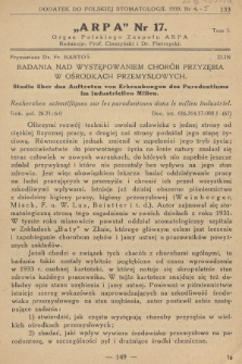 Dodatek do Polskiej Stomatologii „ARPA”. 1939, nr 17