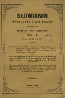 Słowianin : dwutygodnik polityczny. 1868, nr 1 + wkładka