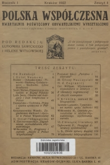 Polska Współczesna : kwartalnik poświęcony obywatelskiemu wykształceniu. R.1, 1922, zeszyt 1