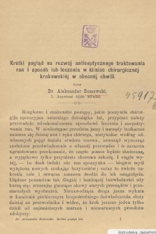 Krótki pogląd na rozwój antiseptycznego traktowania ran i sposób ich leczenia w klinice chirurgicznej krakowskiej w obecnej chwili