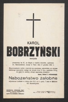 Karol Bobrzyński dentysta [...] zasnął w Panu dnia 17 grudnia 1954 roku [...]