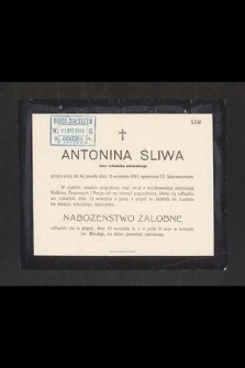 Antonina Śliwa [...] zmarła dnia 11 września 1901 [...]