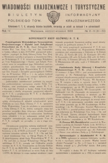 Wiadomości Krajoznawcze i Turystyczne : biuletyn informacyjny Polskiego Tow. Krajoznawczego. R.4, 1933, №  8-9