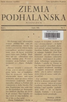 Ziemia Podhalańska. R.1, 1936, nr 1