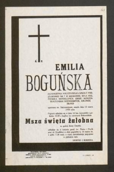 Ś. P. Emilia Boguńska [...] zmarła dnia 13 marca 1978 roku [...]