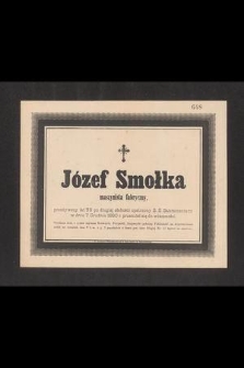 Józef Smołka maszynista fabryczny [...] w dniu 7 grudnia 1880 r. przeniósł się do wieczności [...]