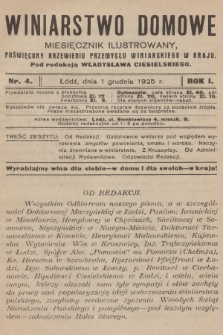 Winiarstwo Domowe : miesięcznik ilustrowany, poświęcony krzewieniu przemysłu winiarskiego w kraju. R.1, 1925, nr 4