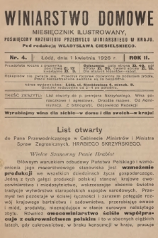Winiarstwo Domowe : miesięcznik ilustrowany, poświęcony krzewieniu przemysłu winiarskiego w kraju. R.2, 1926, nr 4