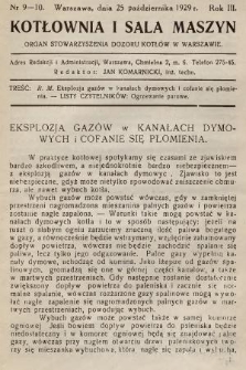 Kotłownia i Sala Maszyn : organ Stowarzyszenia Dozoru Kotłów w Warszawie. R.3, 1929, nr 9-10