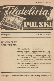 Filatelista Polski : miesięcznik poświęcony filatelistyce w Polsce. 1948, nr 11