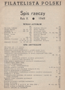 Filatelista Polski : miesięcznik poświęcony filatelistyce w Polsce. 1949, Spis rzeczy