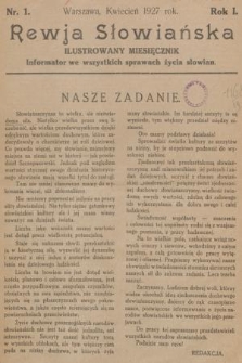 Rewja Słowiańska : ilustrowany miesięcznik : informator we wszystkich sprawach życia słowian. R. 1, 1927, nr 1