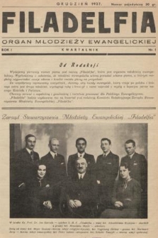 Filadelfia : organ młodzieży ewangelickiej. R. 1, 1937, nr 1