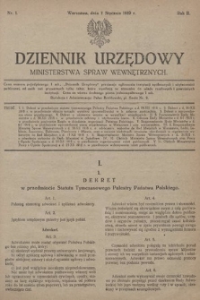 Dziennik Urzędowy Ministerstwa Spraw Wewnętrznych. 1919, nr 1