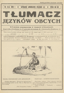 Tłumacz Języków Obcych : czasopismo poświęcone szerzeniu praktycznej znajomości języków : angielskiego, francuskiego i niemieckiego. Wyd. angielsko-polskie (A). 1931, nr 6