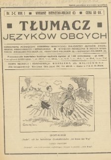 Tłumacz Języków Obcych : czasopismo poświęcone szerzeniu praktycznej znajomości języków : angielskiego, francuskiego i niemieckiego. Wyd. niemiecko-polskie (C). 1931, nr 2