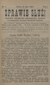 Sprawie Służ! : okólnik miesięczny Kieleckiego Związku Stowarzyszeń Polskiej Młodzieży Żeńskiej. 1925, nr 7