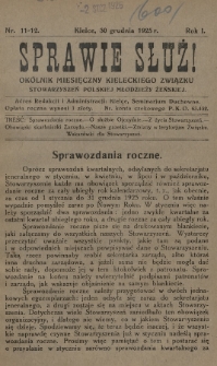 Sprawie Służ! : okólnik miesięczny Kieleckiego Związku Stowarzyszeń Polskiej Młodzieży Żeńskiej. 1925, nr 11-12
